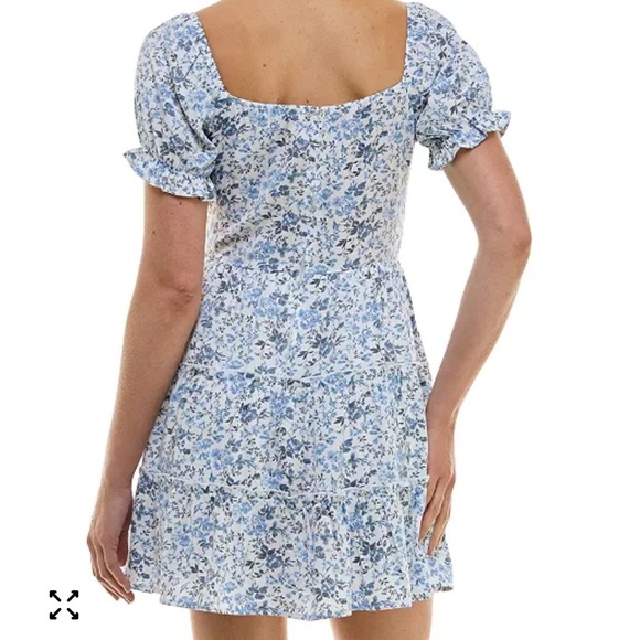 TRIXXI Women's Dress Blue White Floral Mini Puff Sleeve Cottagecore Size small - Picture 2 of 12